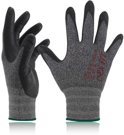 DEX FIT Nitrile Work Gloves FN330, 3D-Comfort Stretchy Fit, Firm Grip, Thin & Lightweight, Touch-Screen Compatible, Durable, Breathable & Cool, Machine Washable; Black Grey 8 (M) 1 Pair