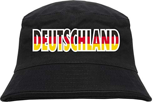 Deutschland Fischerhut - Mehrfarbig Bedruckt - Anglerhut S/M Schwarz