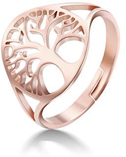 Dreamtimes Baum des Lebens Hohler Ring Hochglanzpolierter Edelstahl Hohler Ring Öffnung Einstellbar Einfaches Rundes Design Modeschmuck Ehering Wikinger Glücksring für Damen und Herren (Roségold)