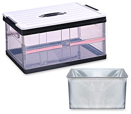 Ergocar Faltbar Kofferraum Organizer Aufbewahrungstasche Transparent Auto Organizer Kofferraumtasche Klappbox 30L mit Wasserdichter Tasche & Deckel für LKW, SUV, Zuhause-Schwarz