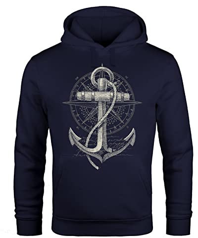 Neverless® Hoodie Herren Print Aufdruck Kapuzen-Pullover Männer Fashion Streetstyle Navy 3XL