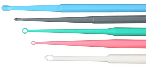 American Hospital Supply Disposable Ear Curettes, Ear Wax Removal Tools, 5 Color-Coded Tip Styles for Adults and Children, Pack of 75 or 15 of Each Tip Style