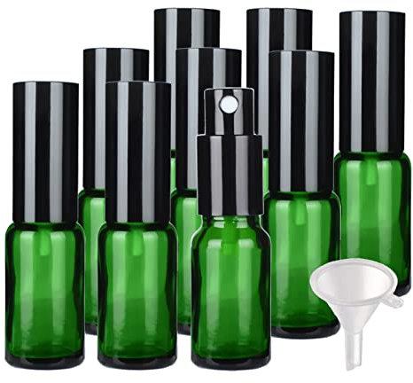 PQPAUTY 24 Pièces Flacon Spray en Verre Vert 20ml et Pompe Spray Noire pour Parfum Cosmétique Pulvérisateur Bouteille Voyage Rechargeable, 4 pièce Entonnoir