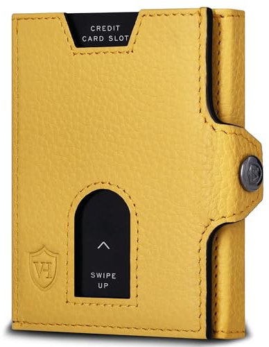 VON HEESEN Slim Wallet mit Münzfach & RFID Schutz - Leder Geldbörse Herren klein - Mini Geldbeutel Damen Portmonee - Kartenetui Echtleder Karten Portemonnaie - Kreditkartenetui Gelb