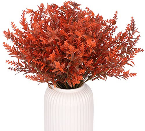 Leixi 8 Bundles Artificial Fall Flowers No Fade Faux Autumn Plants, Fake Indoor Outdoor Greenery for Thanksgiving Christmas Wedding Party Home Garden Décor (Orange)