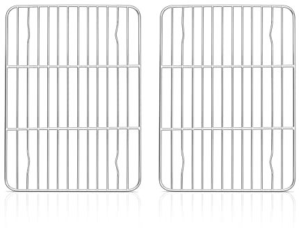 Cooling Rack Set of 2, Herogo Stainless Steel Wire Grill Rack for Baking Roasting Cooling, 22 x 16 x 1.5cm, Small Rectangle Oven Shelf for Cake Cookie Bread, Oven Safe & Dishwasher Safe