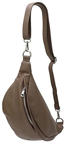 SH Leder ® echt Leder Hüfttasche Damen Herren Unisex Gürteltasche für Festival Reise Bauchtasche mittelgroße Crossbody Bag Frauen Ledertasche 32x17cm Marie G528 (Dunkeltaupe)