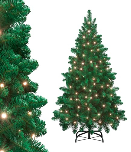 XMTECH Künstlicher Weihnachtsbaum 210cm mit LED, PVC & Metallständer | LED Tannenbaum mit warmweißen Lichtern, Schnee-Effekt & Kiefernzapfen für festliche Weihnachtsdekoration