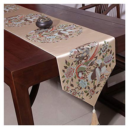 EHOMERY Tischläufer Joop, Tischdekoration Beige ene Hochzeit Retro Vögel Blumen Tischläufer Polyester 33x210CM