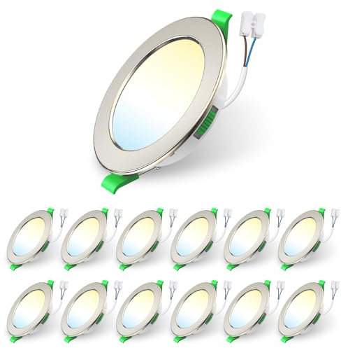 ALUSSO LIGHTING 7W LED Einbaustrahler 230V,Einbaustrahler Led Dimmbar,Deckenspots 550 Lumen,3CCT 3000K 4000K 6500K Einstellbar Einbauleuchten,IP44 Deckenstrahler für Badezimmer,Küche, 12er Set,Nickel
