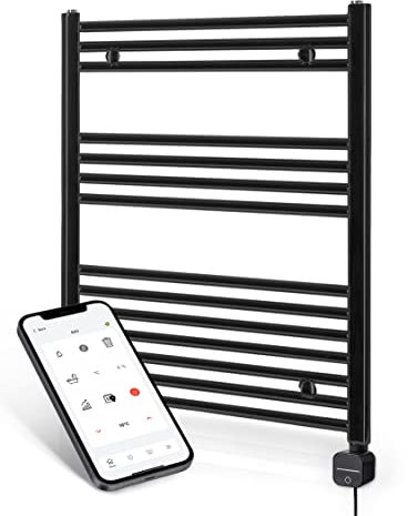 anapont Electric Bathroom Radiator 775 H x 600 B - Black - Timer Switch Programmable via App - Towel Rail - Electric Bathroom Heating - Towel Heating Bathroom - Made in Germany