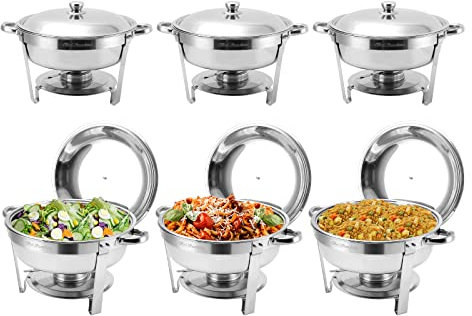 BriSunshine 6 Packs 5QT Chafing Dish Buffet Set,Stainless Steel Buffet Servers and Warmers,Round Chafer Food Warmer with Lid & Holder for Parties Catering