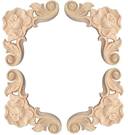 Hezhou Holz Ornament Holzornamente für Möbel Vintage Deko Geschnitztes Holz Skulptur Applique Onlay Lange Geschnitzte Holzschnitzerei Applikation Unbemalte für Möbel(G)