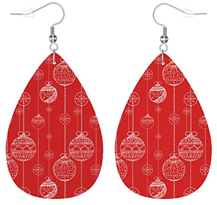Weihnachtskugeln, Tropfenohrringe, Boho-Weihnachtskugeln, rote doppelseitige Ohrhänger für Frauen und Mädchen, rosa, grüne, leichte Kunstleder-Ohrringe