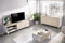 DEKIT GRUPO RIMOBEL Composition de Salon avec Meuble TV + Buffet + Table Basse, Blanc et Naturel - Ness 6
