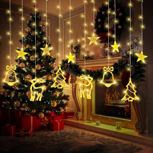 Herefun LED Lichtervorhang 4.5m - Stern Lichterketten, Weihnachtsbeleuchtung Innen, Fenstervorhang Lichter, Sternenvorhang, Dekorative Girlande Lampe Für Party, Weihnachten Dekoration
