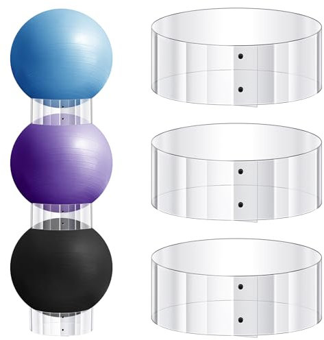 Wenqik Gymnastikball-Ständer, 36,7 cm, Kunststoff, Yoga-Ball, Stabilität, Fitness, Präsentationsständer, Medizin-Therapie-Träger, Aufbewahrungs-Stapel, transparent, 3 Stück