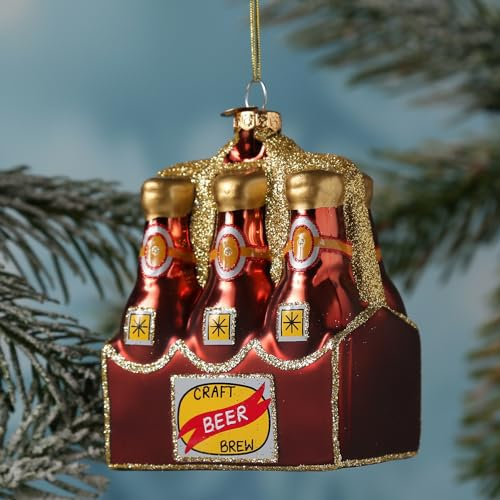 MARELIDA Weihnachtsbaumschmuck Sixpack Craftbeer - Glas - Christbaumschmuck - H: 11,7cm - braun, Gold