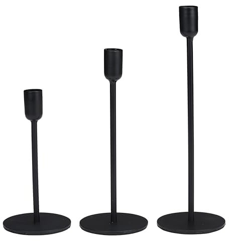 Arti Casa Kerzenständer Schwarz - Set mit 3 Kerzenhaltern - Kerzenständer Stabkerzen - Geeignet für Kerzen Ø2cm - Wohnkultur - Tischdekoration - Deko Schwarz Metall