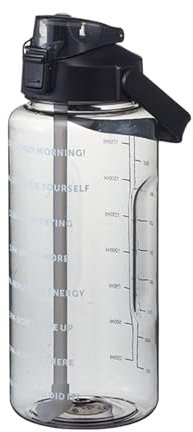 KMQRDZi Bouteille d'eau portable en plastique de grande capacité de 2 l avec paille et graduation pour salle de gym, école, cyclisme, extérieur, sport, fitness et bureau (noir)