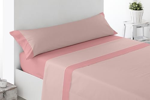 Cabello Textil Hogar Juego de sábanas Lisas con Colores Combinados de Microfibra peinada Extra Suave, de 3 o 4 Piezas, Medidas (Rosa, Cama de 105 cm (105x200cm))