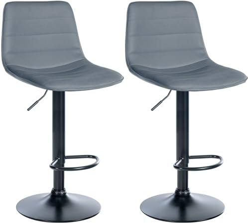 CLP 2er Set Barhocker Lex Kunstleder I Höhenverstellbare Thekenhocker Mit Kunstlederbezug I Drehbare Tresenstühle Mit Metallgestell, Farbe:grau, Material Gestell:Metall matt schwarz