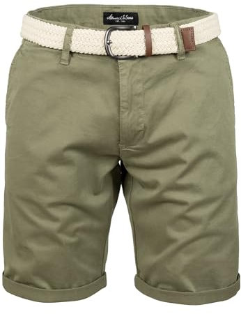 Amaci&Sons Herren Chinoshorts inkl. Gürtel Männer Kurze Bermuda Hose Regular Fit Gurt7030 Olive W30