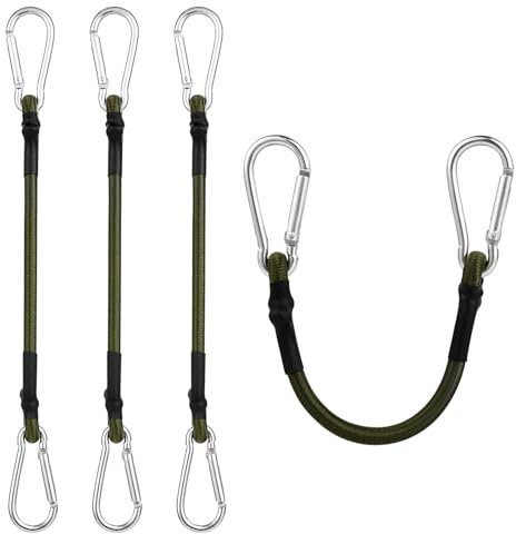 Corde Elastiche con Gancio Confezione da 4 Tenditore Bagagli Moschettone Corda Elastica In Gomma Verde 22 cm per Portapacchi Bicicletta Tenda Sole Teloni Giardino Carico Auto