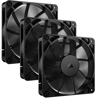 CORSAIR RS120 120 mm PWM Ventiladores – Conexión en Cadena – Bajo Nivel de Ruido – Rodamiento de Cúpula Magnética – Paquete Triple – Negro