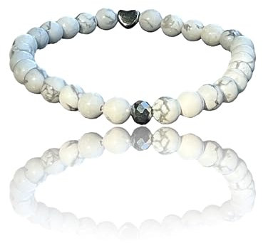Steinfixx® - Handgefertigtes Magnesit Armband - Hochwertiges Edelsteinperlenarmband - in edler Geschenkbox - Diät und Entschlackung - facettierte Kristallperle und Herz (Perlen 4 mm)
