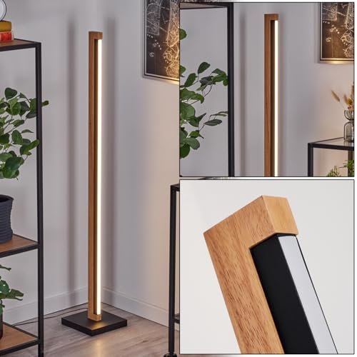 LED Stehleuchte Lemene, Stehlampe aus Holz/Metall/Kunststoff in Naturfarben/Schwarz/Weiß, Leuchte im modernen Design, Höhe 113 cm, mit Fußschalter, 23,5 Watt, 2450 Lumen, 3000 Kelvin