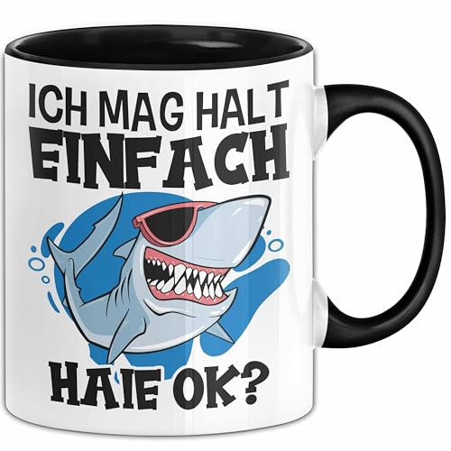Hai Tasse Geschenk Haifisch Liebhaber Ich Mag Halt Einfach Haie Ok Becher (Schwarz)