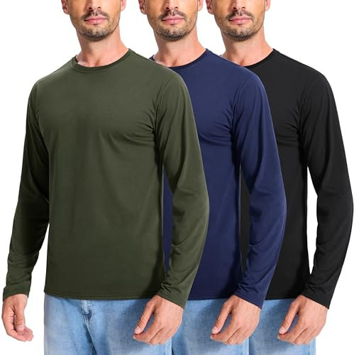3 Pack Men's Cotton Long Sleeve T-Shirts Plain Crew Neck Tee Lightweight Basic Layer Shirts Tops Slim Fit,3p2,M
