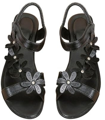 HAOLEI 2024 Sandalen Damen Elegante Schöne Modische Römische Sandalen Mit Fischschnauze, Keilabsatz Und Blumen Elastikband Hausschuhe Leichte Bequeme Sommer Sale Sandalen Lässige Klassische