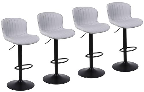 Nusetx Barhocker 4er Set, Barstuhl Höhenverstellbar, Barstühle mit Lehne und Fußstütze, Drehbar Küchenstühle Bar Stool für Esszimmer, Küche und Theke, Hellgrau