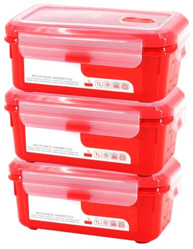 Checkmart Heat and Eat Lot de 3 boîtes à déjeuner rectangulaires étanches pour micro-ondes 1 000 ml (1 litre) avec aérations d'évacuation de la vapeur – Passe au congélateur, au lave-vaisselle, sans