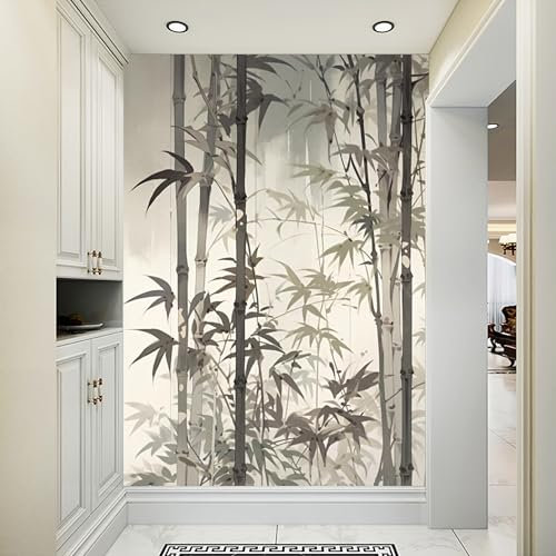 Papier peint monochrome motif forêt de bambou – Papier peint autocollant amovible pour salon, chambre à coucher, salle de bain, bureau, salle à manger, chambre d'enfant