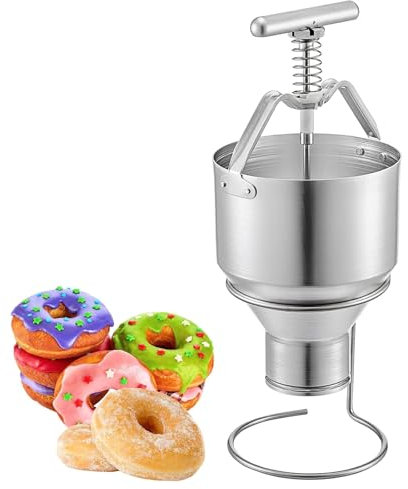 Manueller Donut-Depot, Donut-Maker aus Edelstahl, Tropfkolben, Teigspender, Trichter mit Ständer, 6 Dickeneinstellungen