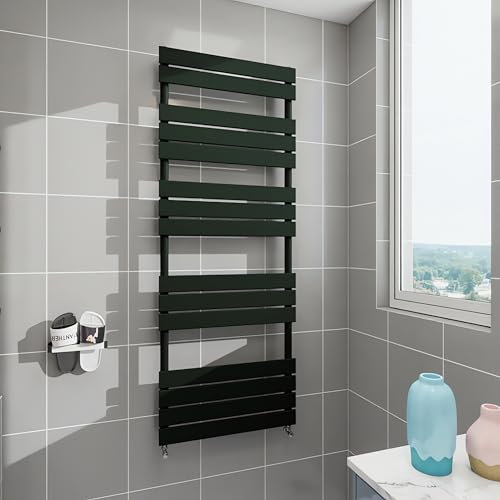Morden Bathroom Flat Panel Heated Towel Rail Radiator,Wall Mounted Central Heating Ladder Rad 1600X600mm Black