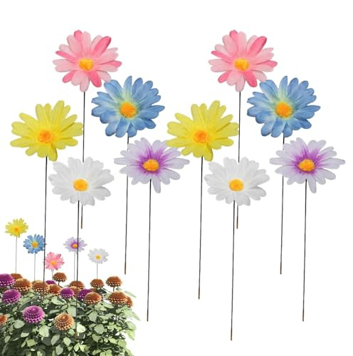 Dopsyesn Gartenstecker Bunte Blumenstecker Dekorative, Bunte Blumenstecker Dekorative Gartenpfähle Metall Blumen Garten, Für Drinnen Und Draußen, Weg, Terrasse, Rasen