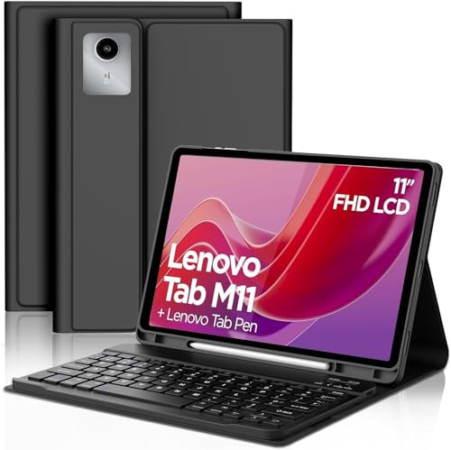 BORIYUAN Keyboard Case for Lenovo Tab M11 11 Inch 2024, Detachable Wireless Bluetooth Keyboard Folio Smart Cover with Pencil Holder for Lenovo Tab M11 Tablet (TB330FU / TB330XU) – Black