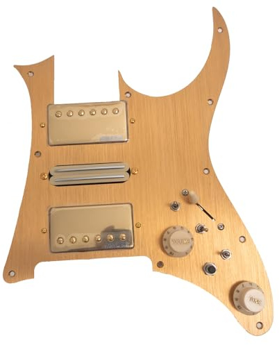 Für Ibanez RG Gitarre, vorverdrahtetes Schlagbrett, gebürstetes goldfarbenes Aluminium, Alnico 5 Humbucker und Single Coil HSH Tonabnehmer-Set mit Spulenspaltung, universell passend für Ibanez JEM