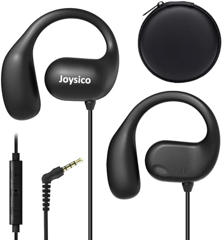 Joyico Wired Open Ear Headphones with Mic, Volume Control, Wrap Around Ear Hook & Case, Over Ear Earbuds for Running, On Ear Out of Ear Earphones Comfortable for Sensitive & Small Ears (3.5mm, Black)