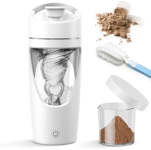 Electric Protein Shaker, 700ml Protein Shaker Bottle with Supplement Storage, Shaker for Protein Shakes USB C Rechargeable, Made with Tritan, Powerful for Smooth Protein Shakes, BPA Free, White