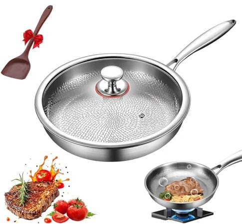 Kovali Titan Bratpfanne, Titan Pfanne Unbeschichtet, 26/28/30 cm Kovali PfanneTitan, Premium-Pfanne Kratzfest Ultra-Durable Non Stick Bratpfanne mit Deckel für Die Küche Kochen (Mit Deckel, 26cm)