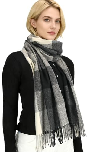 KOOOGEAR Damen Schal Kariert Pashmina Stolen übergroßer Herbstschal Winterschal Karo Tartan Schultertuch Plaid Deckenschal Modeschal Weicher Warmer Oversized Fransen Poncho