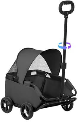 Hundekinderwagen Belüfteter Tragekorb bis 7 kg | Kleine Hunde und Katzen Wagen zusammenklappbar Tierarztbesuche Spaziergänge Outdoor Abenteuerpark Einkaufszentrum Garten