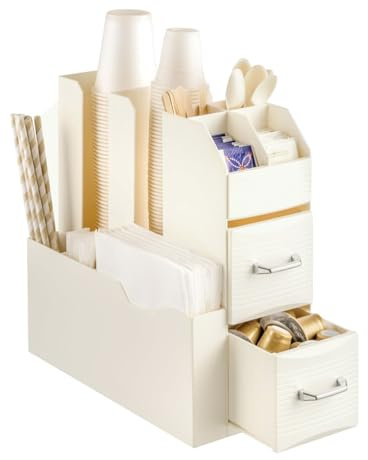 Wintem - Portacapsule 9 Scomparti e 2 Cassetti - Fino a 60 Capsule e 20 Cialde - Porta cialde caffe - Salvaspazio, Multiuso, Pratico - 13,9x31x28,7cm - Ideale per Cucina, Ufficio o Soggiorno - Bianco