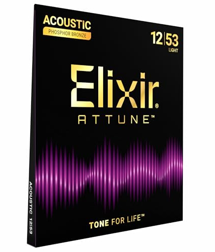 Elixir Strings, ATTUNE Akustikgitarrensaiten, Phosphorbronze, langanhaltend klarer und brillanter Klang mit natürlichem Spielgefühl, 6-Saiten-Set, Light 12-53