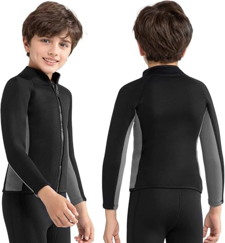 Intbost Kids Neoprene Wetsuit Top Long Sleeve 3mm Wet Suit Jacket Front Zipper Warm for Toddler Swimming Pool Beach Snorkelling Surfing Children Boys